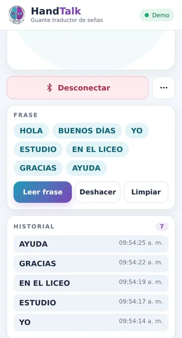App HandTalk mostrando una frase traducida del lenguaje de señas