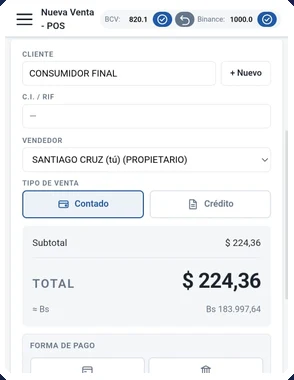 Pantalla de Nueva Venta de Nexo POS en un teléfono